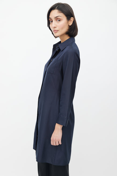 The Row Navy Silk Shirt Dress