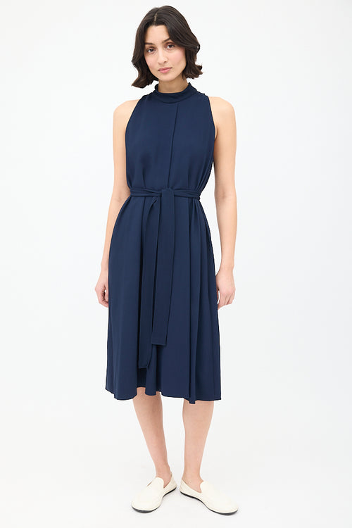 The Row Navy Sleeveless Midi Perla Tie Dress