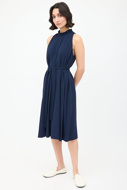 The Row Navy Sleeveless Midi Perla Tie Dress