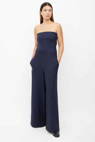 The Row Navy Wool Sleeveless Jumpsuit