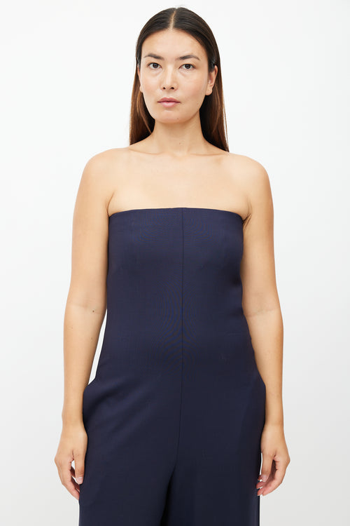 The Row Navy Wool Sleeveless Jumpsuit