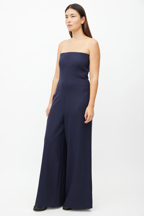 The Row Navy Wool Sleeveless Jumpsuit