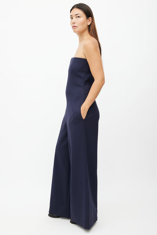 The Row Navy Wool Sleeveless Jumpsuit