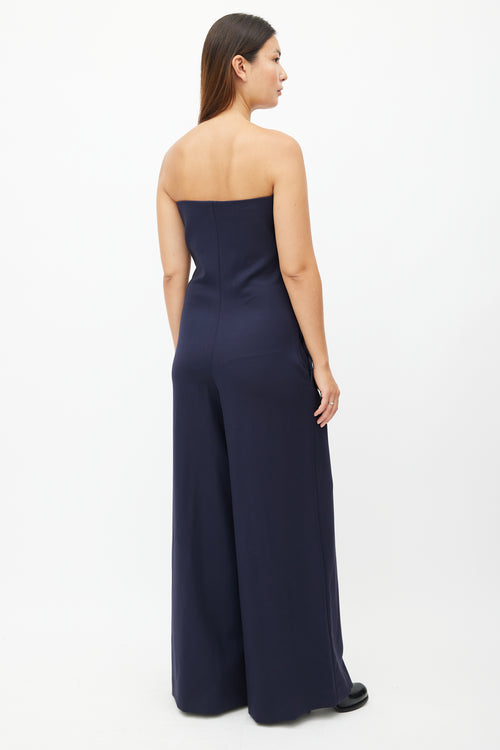 The Row Navy Wool Sleeveless Jumpsuit