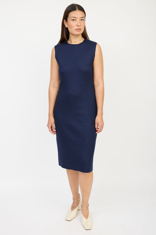 The Row Navy Wool Midi Dress