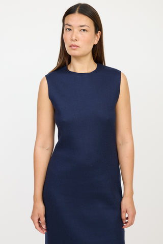 The Row Navy Wool Midi Dress