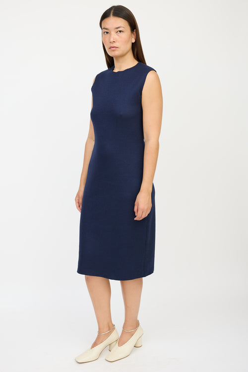 The Row Navy Wool Midi Dress