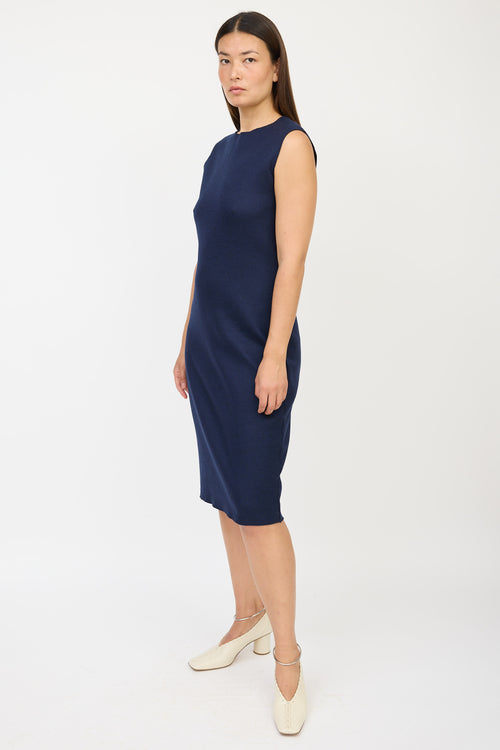 The Row Navy Wool Midi Dress