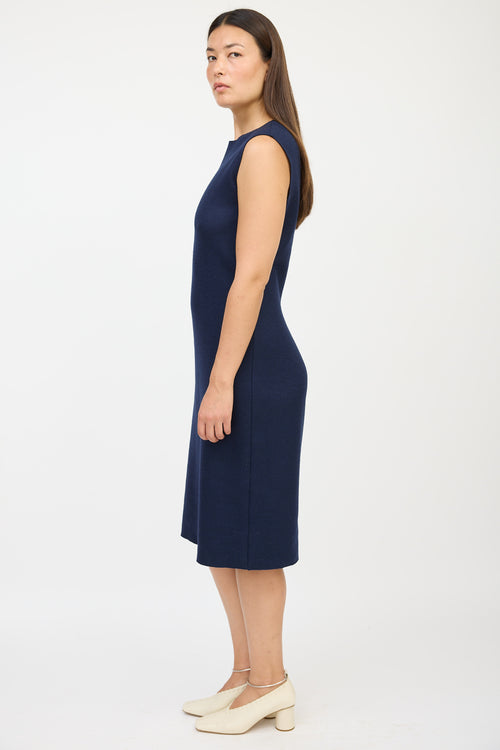 The Row Navy Wool Midi Dress