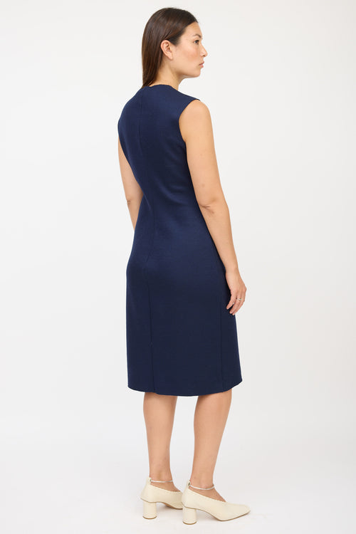 The Row Navy Wool Midi Dress