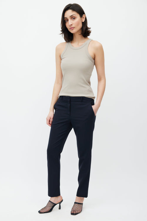 The Row Navy Wool Slim Trouser