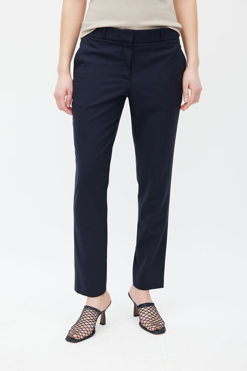 The Row Navy Wool Slim Trouser