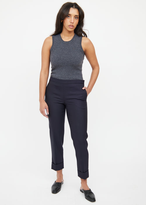 The Row Navy Wool Pleat Cuffed Pant