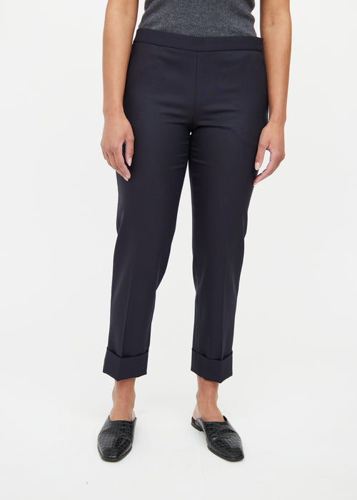 The Row Navy Wool Pleat Cuffed Pant