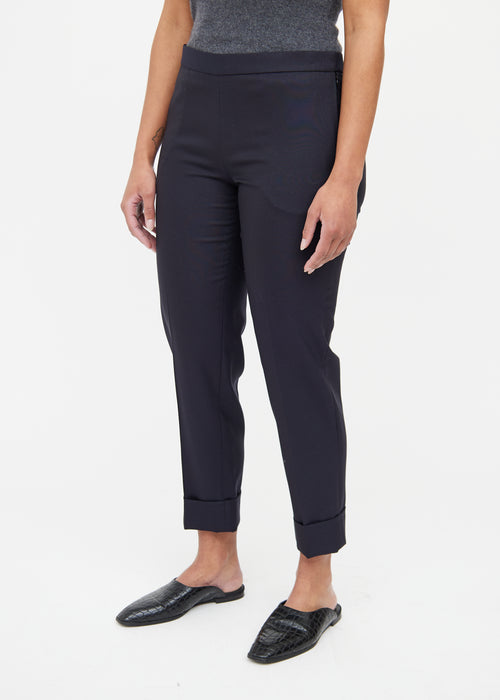 The Row Navy Wool Pleat Cuffed Pant