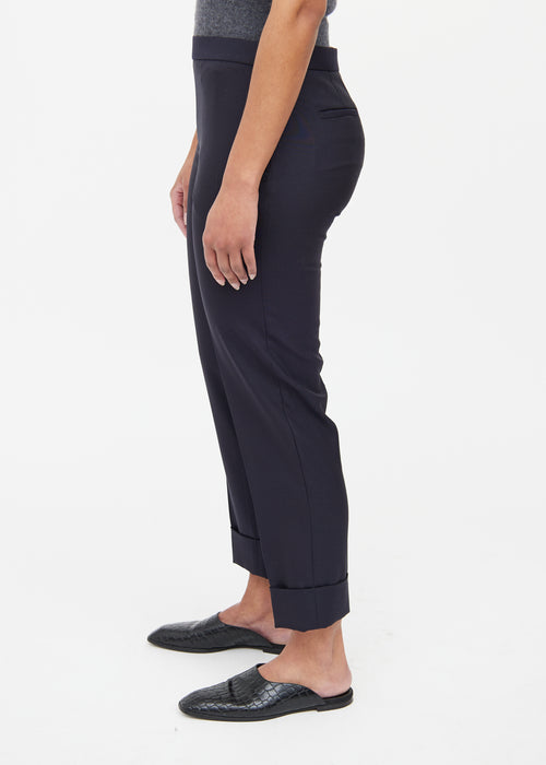 The Row Navy Wool Pleat Cuffed Pant