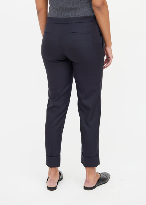 The Row Navy Wool Pleat Cuffed Pant