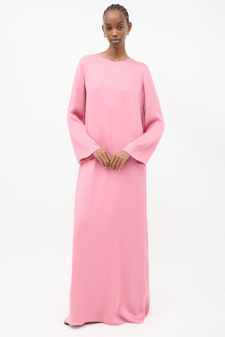 The Row Pink Silk Bell Sleeve Maxi Dress