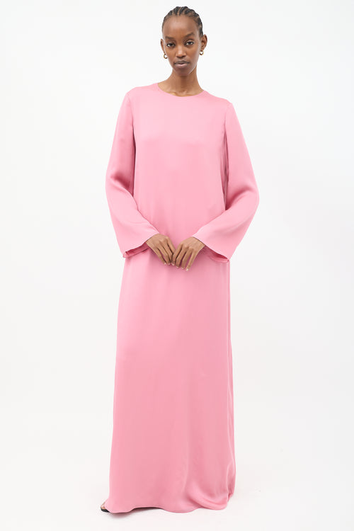 The Row Pink Silk Bell Sleeve Maxi Dress