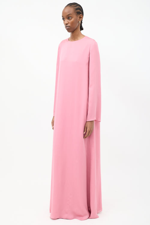 The Row Pink Silk Bell Sleeve Maxi Dress