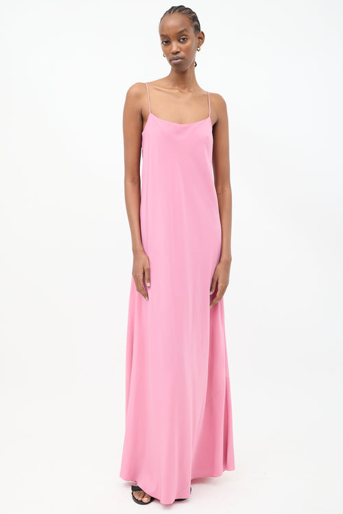 The Row Pink Silk Bell Sleeve Maxi Dress