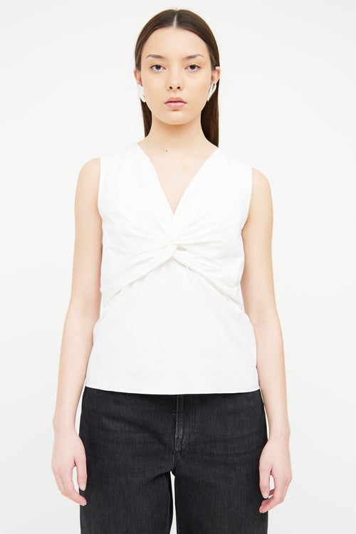 The Row White V Neck Twist Top