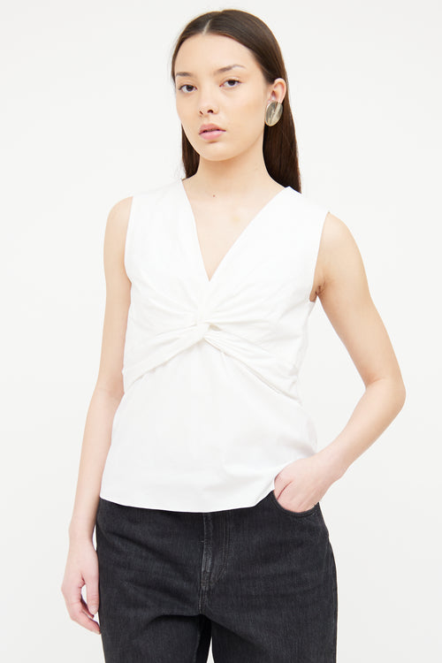 The Row White V Neck Twist Top