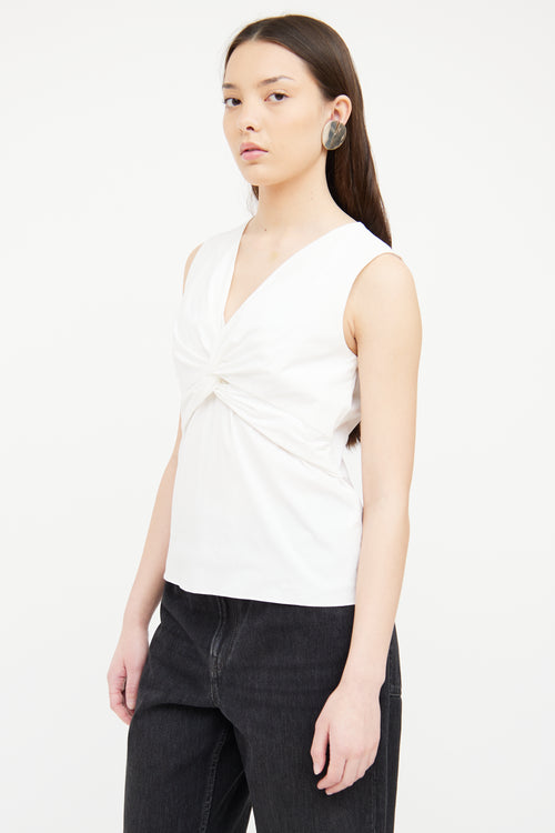 The Row White V Neck Twist Top