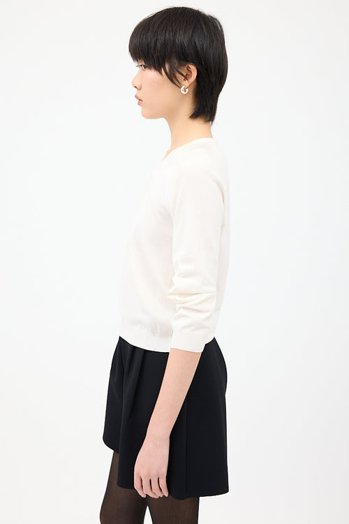 The Row White Silk Knit V-Neck Top