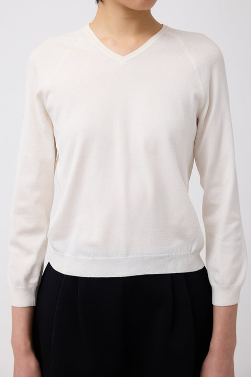 The Row White Silk Knit V-Neck Top