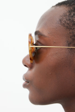 The Row X Linda Farrow Brown 
Gold Circular Sunglasses