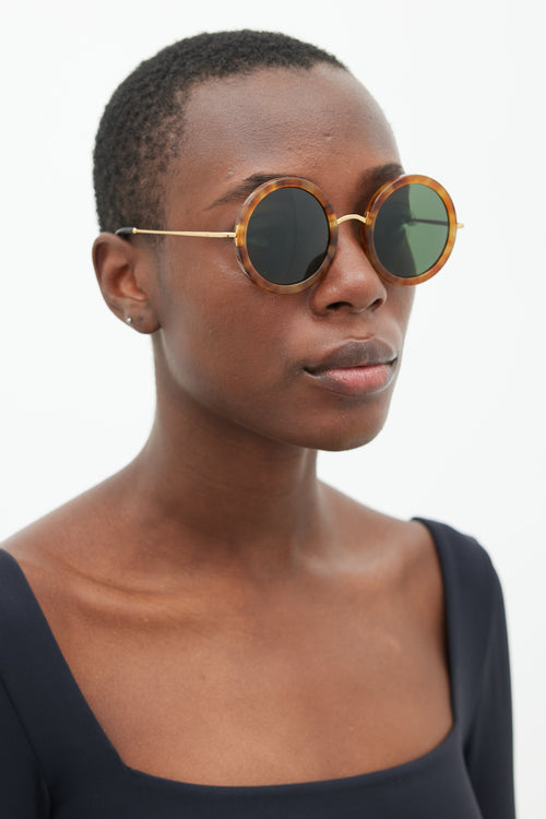 The Row X Linda Farrow Brown 
Gold Circular Sunglasses