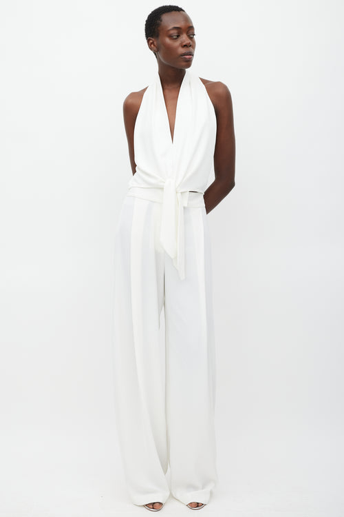 The Sei White V-Neck Tie Top 
Pant Set