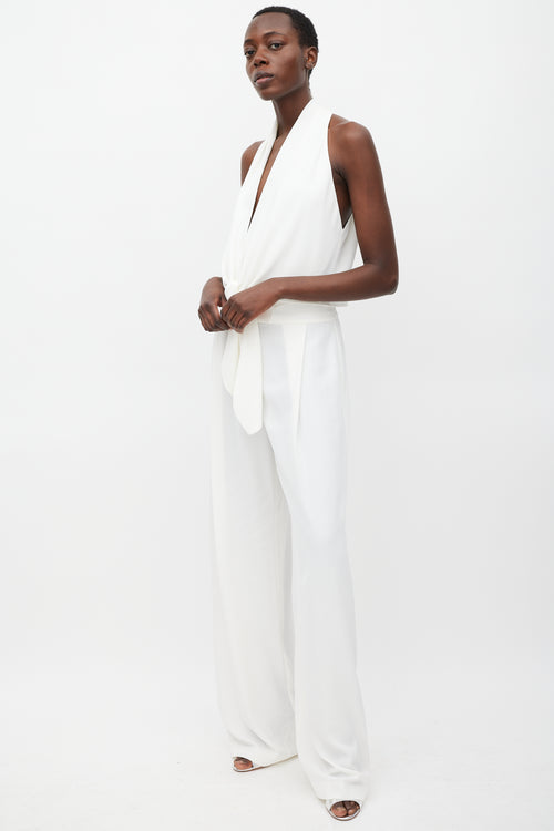 The Sei White V-Neck Tie Top 
Pant Set