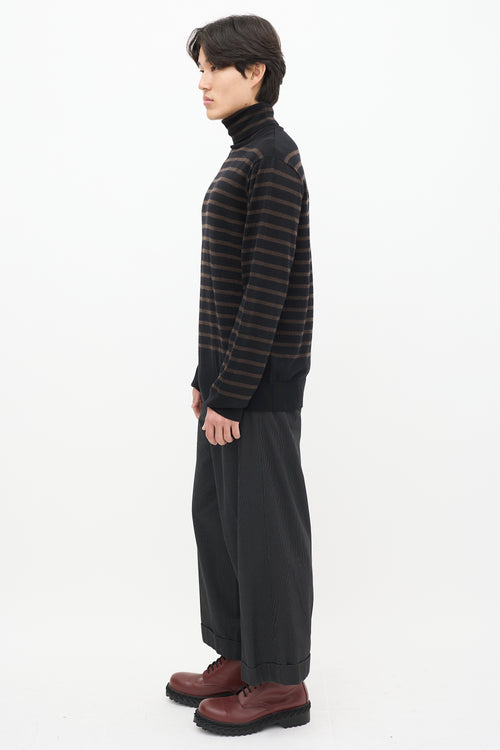 The Soloist Black 
Brown Wool Striped Turtleneck