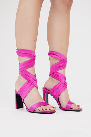 The Attico Fuchsia Satin Wrap High Heel Sandal