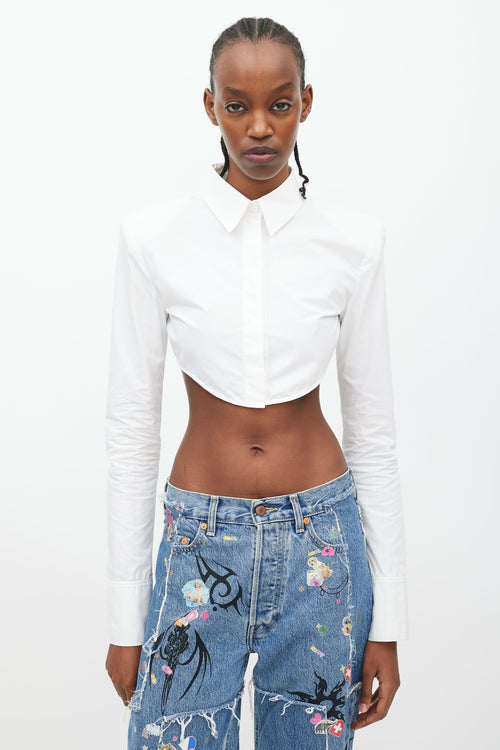 The Attico White Padded Shoulder Cropped Shirt