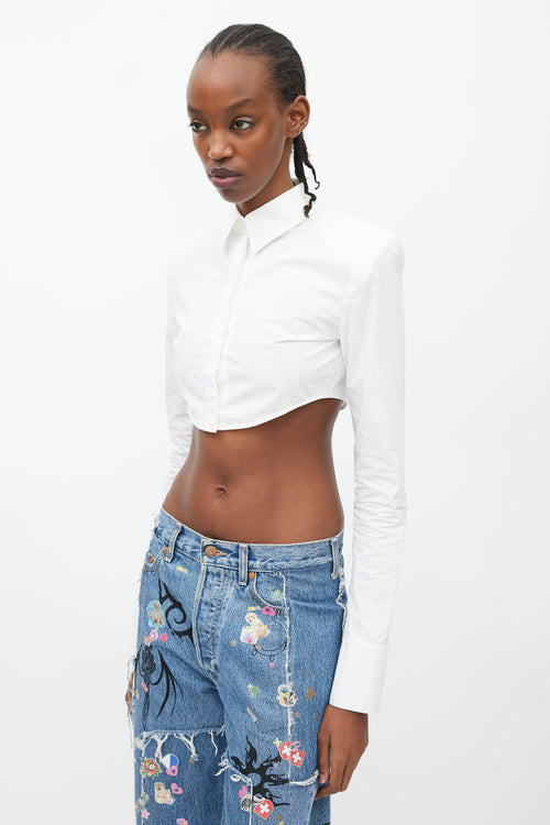 The Attico White Padded Shoulder Cropped Shirt