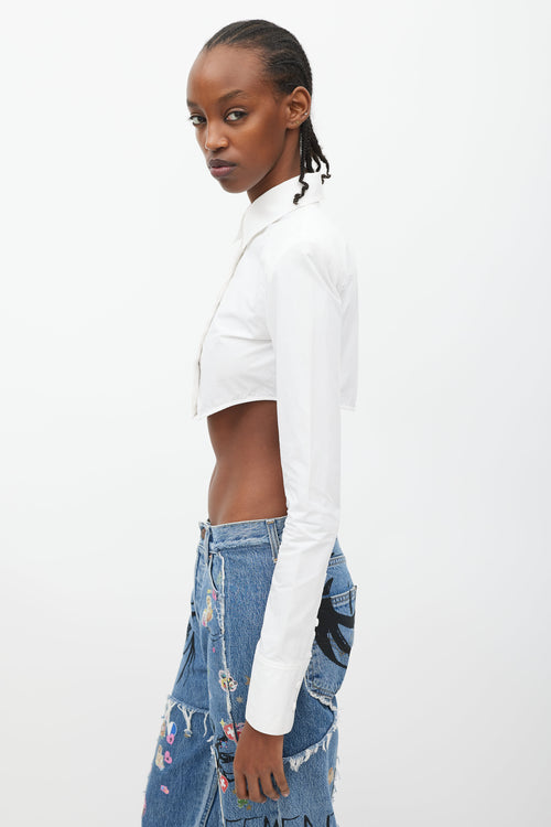 The Attico White Padded Shoulder Cropped Shirt