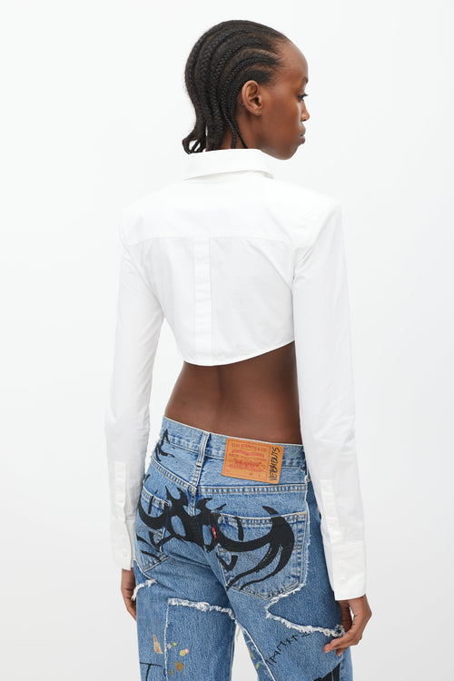 The Attico White Padded Shoulder Cropped Shirt