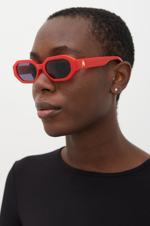 The Attico X Linda Farrow Red Irene Rectangular Sunglasses