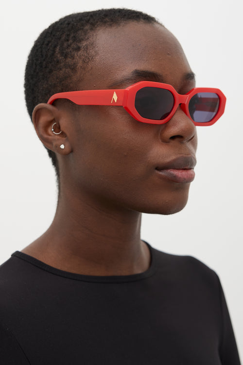 The Attico X Linda Farrow Red Irene Rectangular Sunglasses