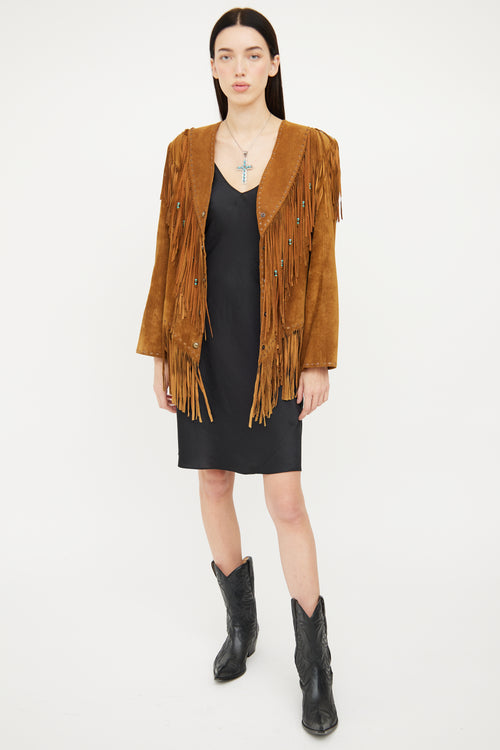 VSP Archive Brown Leather Fringe Jacket