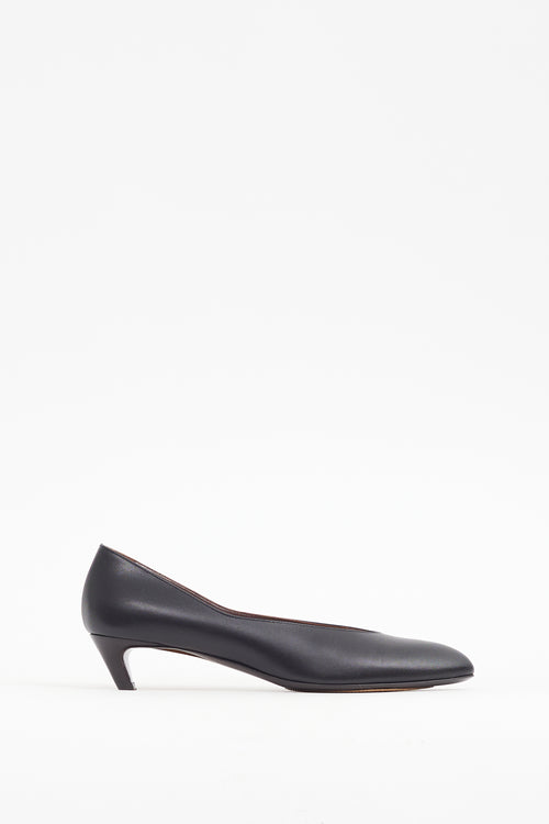 The Row Black Leather Almond Pump