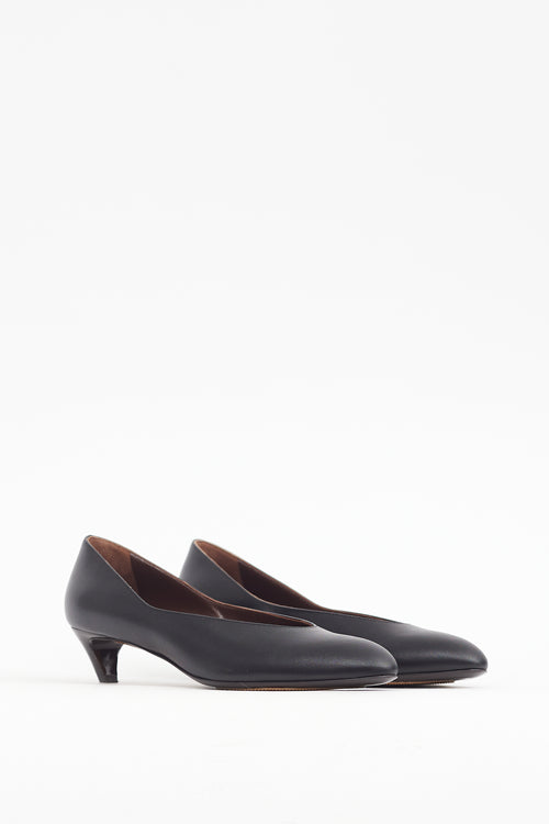 The Row Black Leather Almond Pump