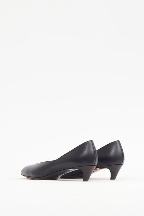 The Row Black Leather Almond Pump