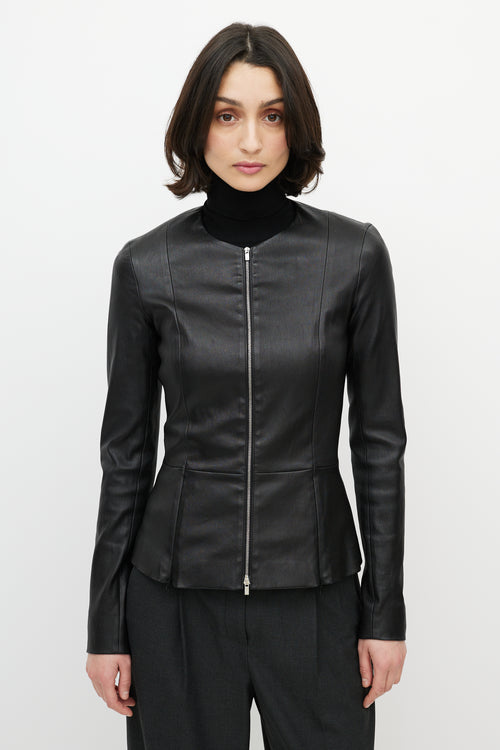 The Row Black Leather Anasta Peplum Jacket