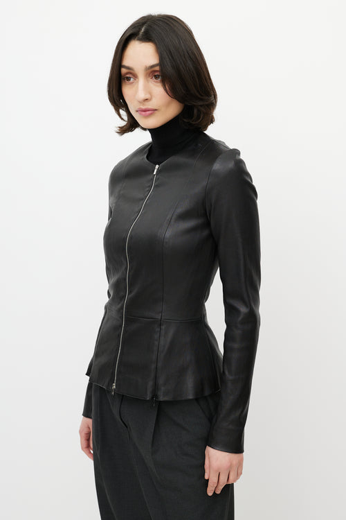 The Row Black Leather Anasta Peplum Jacket