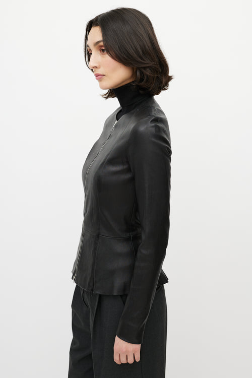 The Row Black Leather Anasta Peplum Jacket