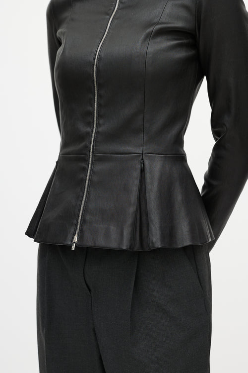 The Row Black Leather Anasta Peplum Jacket